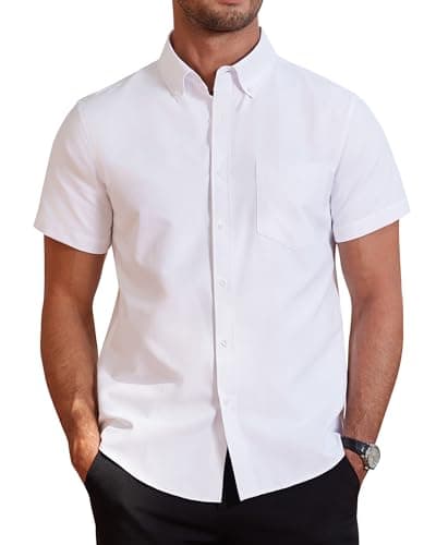 Image of J.VER Mens White Short Sleeve Shirts Cotton Smart Casual Regular Fit Shirt Office Work Non Iron Button Down Oxford Summer Dress Shirt 2XL