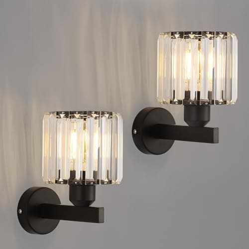 Image of ANWIO Black Wall Lights,Bedroom Wall Lights,Wall Light for Living Room,E27 Wall Sconce Lights,Morden Crystal Wall Ceiling Light,Indoor Crystal Wall lamp(2 PCS,E27 Base,NO Bulbs)