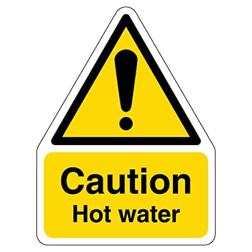 Image of V Safety Shaped Safety Sign - Caution Hot Water - 150X200 - 1MM Rigid Plastic