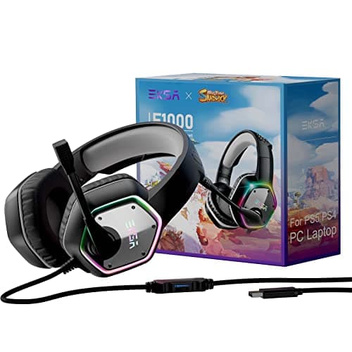 Image of EKSA E1000 USB Gaming Headset for PC - Computer Headphones with Microphone, 7.1 Surround Sound Wired Headset & RGB Light - Gaming Headphones for PS4/PS5 Console Laptop (Grey-Sandrock)