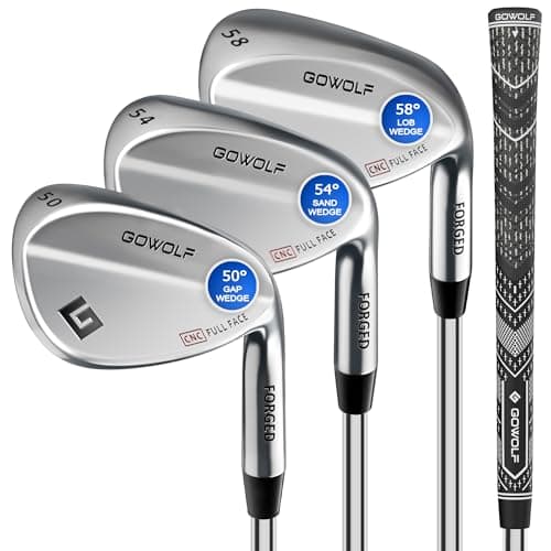 Image of Gowolf Golf Wedges 50, 54, 58 Sets Right Hand, Forged Full Face Golf Wedge Set for Men, Premium Golf Gap Wedge Sand Wedge Lob Wedge Golf Club, Great Golf Gifts - CNC Milled Face for More Spin (Chrome)