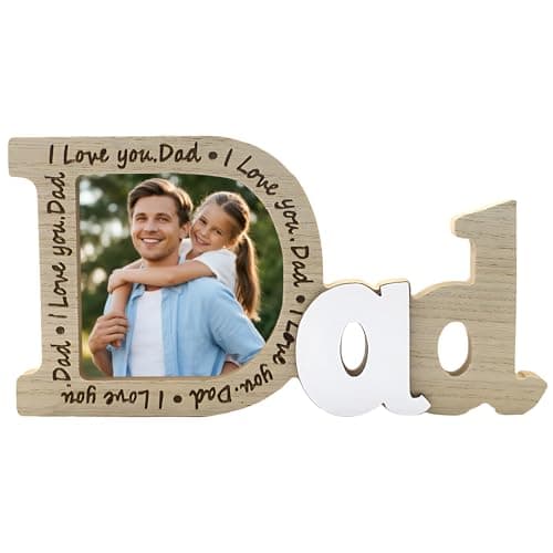 Image of Dad Photo Frame, Daddy Birthday Gifts with Engraved Messages, Wooden Picture Frame for Cherished Memories, Home Decor Accent for Desks and Shelves