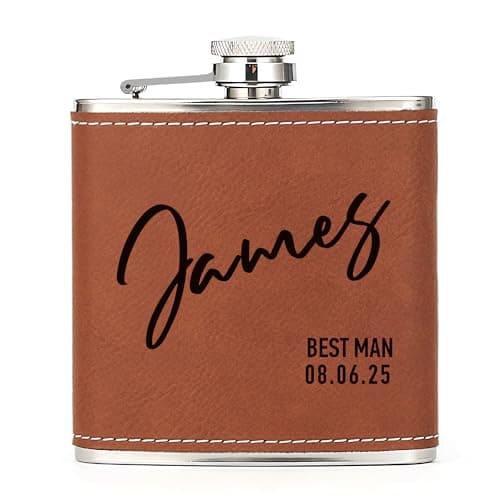 Image of Hip Flask Personalised Hip Flask for Men Custom Engraved PU Leather Hip Flasks Whisky Flask Wedding Best Man Gifts for Usher Groomsmen Groom Father of The Bride (Brown, Design 3)