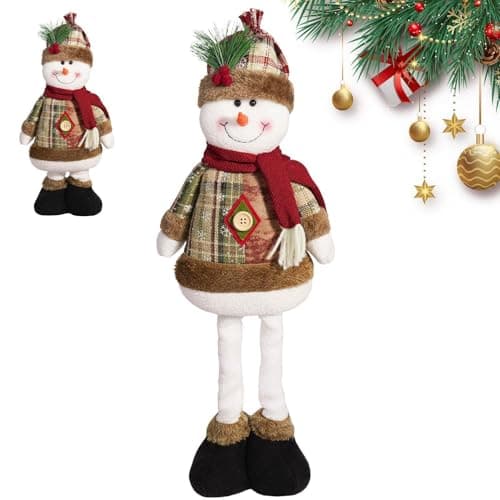 Image of Santa Claus Decoration - Festive Christmas Standing Figure, Extendable Legs Snowman Plush Display Ornament | Soft Fabric Character Design, Adjustable Height Feature, Ideal Seasonal Home Styling