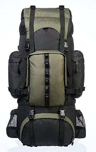 Image of Amazon Basics Internal Frame Waterproof Hiking Backpack Rucksack with Rainfly, 65 L, Green