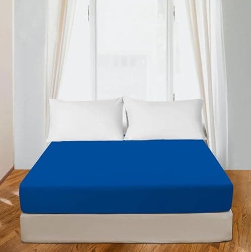 Image of HOMES-LINEN 200 Thread Count 100% Egyptian Cotton Extra Deep 40CM Fitted Sheet (Royal Blue, Double)