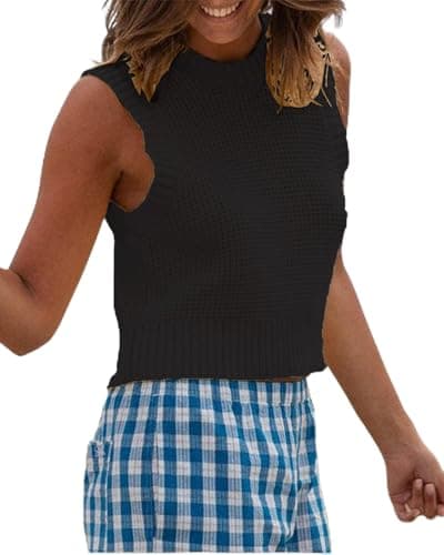 Image of SANSIWU Women Sweater Tank Tops Y2k V-Neck Sleeveless Crop Knitwear Fall Knit Waistcoat Slim Fit Bow Tie Back Sweater Vest Streetwear (Black C, M)