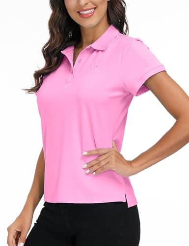 Image of MoFiz Women Golf Polo Shirts Short-Sleeve Cotton Moisture Wicking Casual Sports Polo T-Shirts Pink Size L