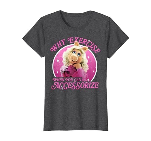 Image of Disney The Muppets Miss Piggy Why Exercise Accessorize T-Shirt, Women, Dark Heather Grey, Medium