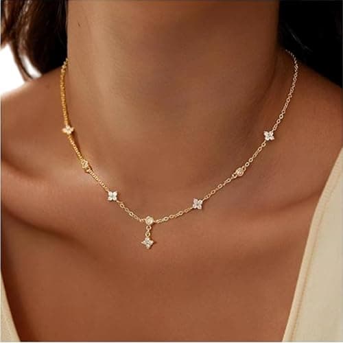 Image of Aribliseza Women's Gold Necklace, Ladies' Jewellery Chain, 14 Carat Gold-Plated Necklace with Four-Leaf Clover Pendant, New Fashionable and Exquisite Chain (2026) Necklace, Good Luck Charm,