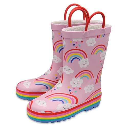 Image of NorthSole Girls Fleece Lined Rubber Wellies with Handles - Rainbow - UK 11