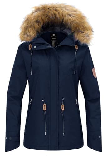 Image of Wantdo Women's Mountain Ski Jacket Warm Winter Coats Hooded Snowboarding Jacket Outdoor Waterproof Windbreaker Jackets Blue Black L