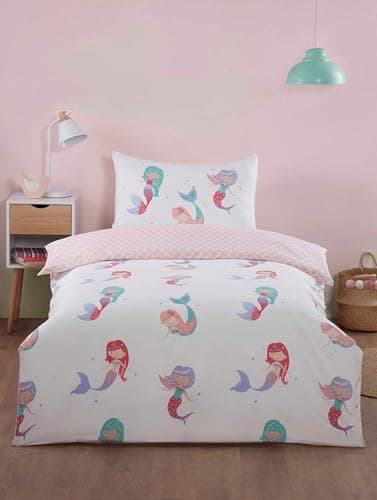 Image of Rapport home Little Mermaids Single Duvet Cover Set – Soft Microfibre, 180 Thread Count, Non-Iron Easy Care – Kids' Room Bedding Fantasy Design