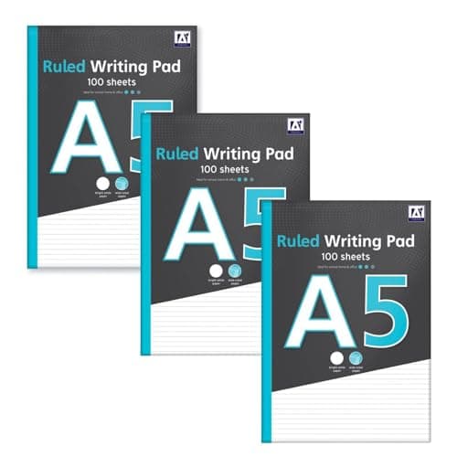 Image of Domkora A5 Ruled Notebook Writing Note Pad - 3 Pack 100 Sheets Lined White Writing Paper - Reporters Pad Flip Notebook - School Notepad College University Students - 100% Recyclable