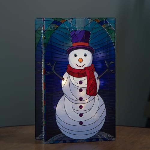 Image of Samuel ALEXANDER 21cm Battery Operated Light up Double Sided Stained Glass Snowman Decoration with LEDs