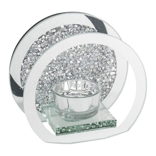 Image of SERENA'S ® Elegant Crushed Diamond Crystal Tealight Candle Holder with Clear Silver Mirror Glass – Decorative Glass Walls for Home Decor and Special Occasions