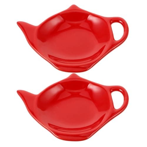 Image of MUELODSIC 2pcs Ceramic Teapot Shaped Tea Bag Holder Red Tea Bag Dishes Multipurpose Coaster and Spoon Rest Used Teabag Plate for Home Hotel