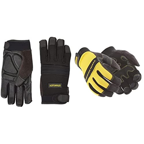 Image of Stanley Vibration Performance Glove & DEWALT Men's - Synthetic Padded Leather Palm Gloves Large, Black/Yellow, L (1 pair)