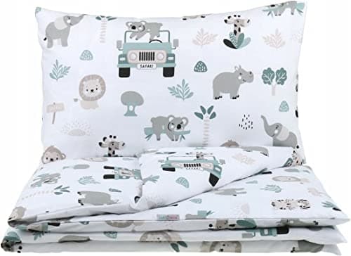 Image of BABYMAM 2Pc Set to Fit Cot 120x90cm Cotton Baby Bedding Cot Toddler Duvet Cover and Pillowcase On Safari