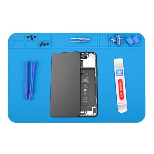Image of MMOBIEL Soldering and Repair Mat Silicone - 30 x 20 cm Heat-Resistant up to 500°C (932°F) –Workbench Mat for Soldering, Cell Phone and Electronics – Silicone Mat with Heat Insulation – Blue