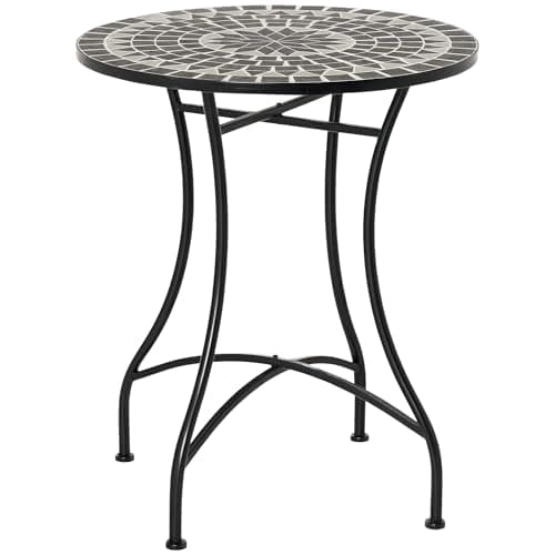 Image of Outsunny 60 cm Mosaic Garden Table, Small Round Outdoor Side Table with Ceramic Top, Plant Stand for Patio, Balcony, Grey and Green