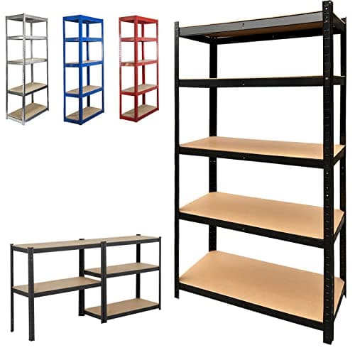 Image of Garage Shelving Units - Heavy Duty 5 Tier Black Adjustable Shelving Shelf Racking Unit Storage Rack - 175KG Per Shelf - Metal Shelves Boltless Rack for Workshop, Shed, Office - 150cm x 70cm x 30cm