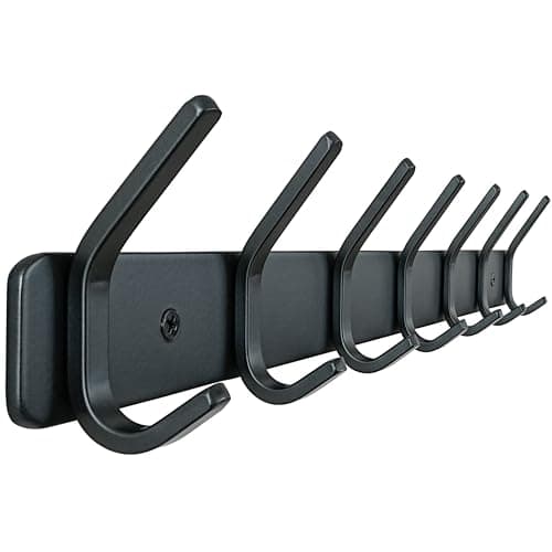 Image of HONSKY Coat Rack Wall Mounted, Towel Rack,Metal Wall Coat Hanger with 7 Double Hooks (14 Hooks), for Hanging Coat, Hat, Bag, Umbrella, in Hallway Entryway, Black