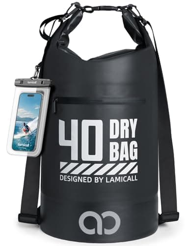 Image of Lamicall Dry Bag, Waterproof Bag - [Robust & Anti-Scratch] 5L/10L/20L/30L/40L Waterproof Backpack with 100% Water Proof Phone Pouch, Floatable Drybag for Boat Swimming Kayaking Camping - Black(40L)