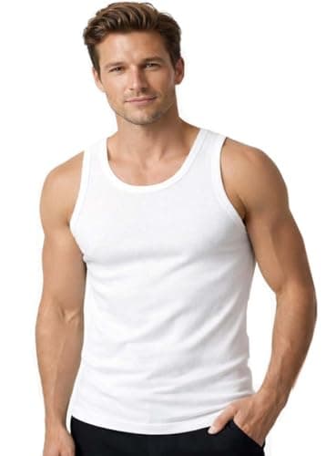Image of Mens Vest Cotton Tank Top Sleeveless T Shirt Gym Vest for Men Workout Training Muscle Vest Undershirt Base Layer Summer Gym Clothing (XL, White)
