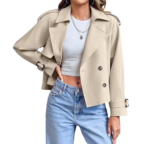 Image of Cropped Jacket Women Cropped Trench Coat for Women Womens Crop Double Breasted Trench Coat Work Crop Jacket with Pockets