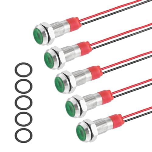 Image of PATIKIL 5Pcs 6mm(1/4") Indicator Light,12V-24V AC/DC 20mA LED Metal Signal Lamp Waterproof IP67 Flat Head Signal Lights with 150mm(5.9") Cable for Boat Car,Green