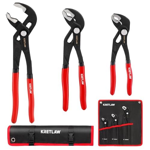 Image of KRETLAW 3-Piece Groove Joint Pliers Set (300mm & 250mm & 180mm), Quick-Adjustable Water Pump Pliers,Cr-V V-Jaw Tongue and Groove Pliers for Home Repair & Plumbing