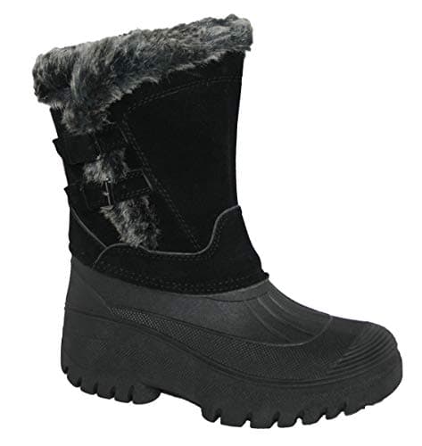 Image of Adults Waterproof Sole Fur Lined Rain Snow Ski Mucker Boots Size 3-8 (UK8, Black LS009)