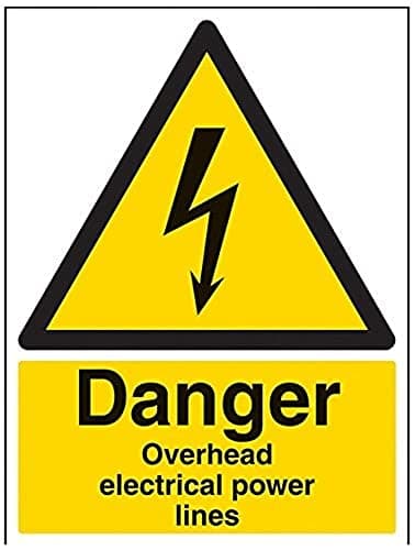 Image of V Safety Danger, Overhead Electrical Power Lines Warning Sign - 300mm x 400mm - 1mm Rigid Plastic