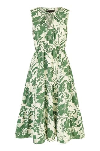 Image of Mela London Mela Green Floral Relaxed Sleeveless Midi Dress 16 Green