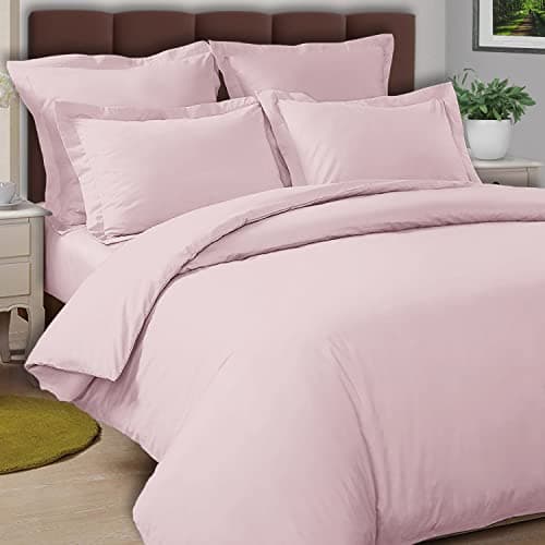 Image of Pizuna Light Pink Cotton Percale Duvet Cover Double, 100% Long Staple Cotton Double Duvet Cover Set 200x200, Plain Weave Cotton Quilt Cover with Button Closure (Double Bed Duvet Cover Set)