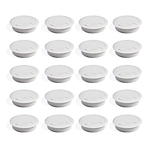 Image of Emuca - Ø60mm round grommet from white plastic, desk cable grommet to build in table/desk/worktop, Set of 20