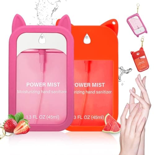 Image of 2pcs Hand Sanitizer Spray For Woman, Power Mist Hand Sanitiser Mini For Travel Protective Case with 2 Bonus Cat Ears (Pink Red)