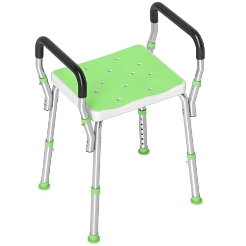 Image of HOMCOM Portable Shower Stool, Non-Slip Shower Chair with Adjustable Height and EVA Cushion, Rust-Free Aluminium Bath Chair for Elderly, Disabled, Green