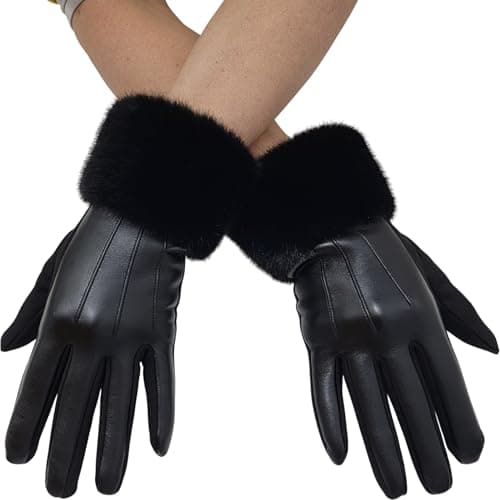 Image of GFM® Women's Soft Faux Leather Ladies Gloves with Faux Fur Trim (GLOVES-JJ)(Style 3-Black)(88-Ladies Gloves-2404-KL)