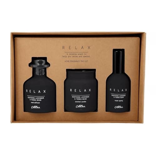 Image of New Relaxing Lavender & Tonka Bean Fragrance Gift Set – Reed Diffuser, Scented Candle & Room Spray – Soothing Spa Aromatherapy for Home N-75