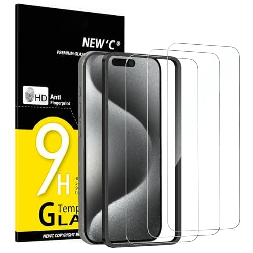 Image of NEW'C 3 Pack Designed for iPhone 15 Pro Screen Protector (6.1 inches), Enhanced Tempered Glass Protection with easy installation tool included,Case Friendly Ultra Resistant