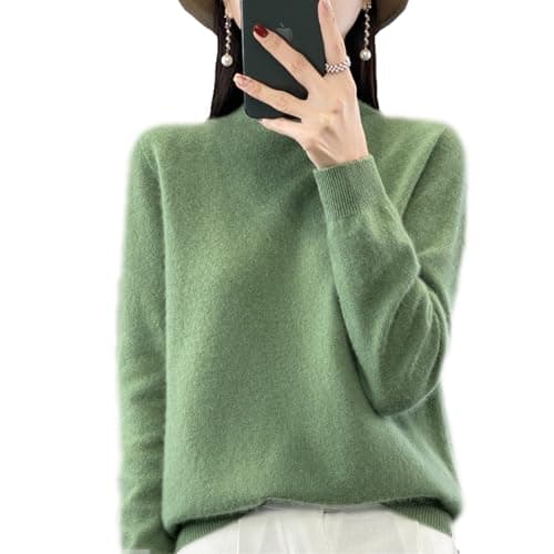 Image of MQSHUHENMY Cashmere Sweaters for Women, 100% Cashmere Long Sleeve Crew Neck Lightweight Soft Knitted Pullover Knitted Jumpers (deep green,XL)