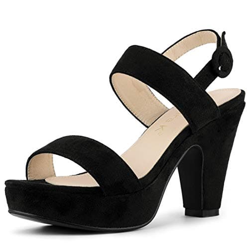 Image of Allegra K Women's Slingback Platform Chunky Heels Sandals Black 4 UK/Label Size 6 US