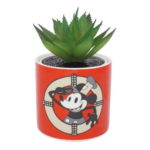Image of Disney Mickey Mouse Plant Pot with Faux Plant 11.7cm - Plant Pot Indoor Home - Mini Planter with Artificial Succulent Gifts - Mickey Mouse Ornaments