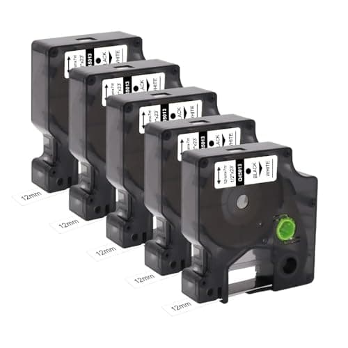 Image of Molabel 5pack Compatible Label Tape Replacement for Dymo D1 45013 S0720530 Tape (12 mm x 7 m) Black on White Work with Dymo Label Manager 160 200 210D 280 360D 420P 450D