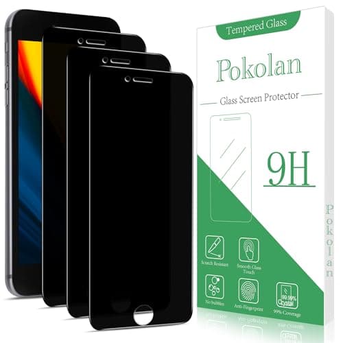 Image of Pokolan 3 Pack Privacy Screen Protector for iPhone SE 3, SE 2022, 8, 7, 6S, 6, Anti Spy Tempered Glass, 9H Hardness, Case Friendly, Anti Scratch, Bubble Free, Easy to Install