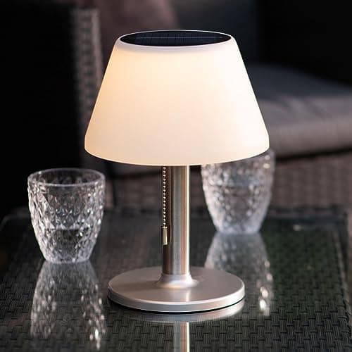 Image of Auraglow Solar Outdoor Table Lamp – Garden Patio Light - Warm White LED – Solar Battery Rechargeable – 3 Step Dimmable – IP44 Weatherproof