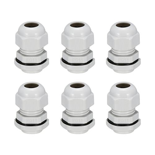 Image of sourcing map 6Pcs PG11 Cable Gland Waterproof Plastic Joint Adjustable Locknut White for 5mm-10mm Dia Cable Wire