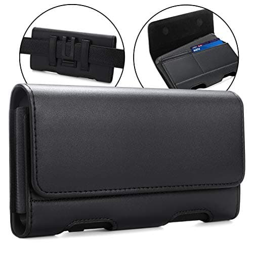 Image of BECPLT Phone Holster for iPhone 17 16 15 Pro, iPhone 17 16 15 14,Xs,Galaxy S24 S23 S22 S20 S10 S8 S9 Belt Clip Case, Leather Cell Phone Holster Pouch Belt Holder with ID Card (fits w/Thin Case on)